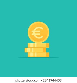 Euro golden coins stack flat style vector illustration