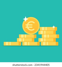 Euro golden coins stack flat style vector illustration