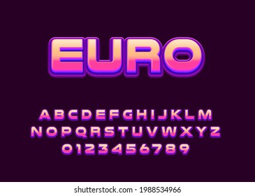 euro gradient font alphabet. Modern fancy vector alphabet and number