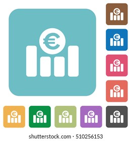 Euro graph white flat icons on color rounded square backgrounds