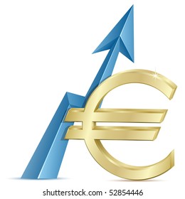 Euro growth. Growth Chart with euro sign. Exchange rate.