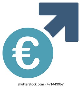 Euro Growth icon. Vector style is bicolor flat iconic symbol with rounded angles, cyan and blue colors, white background.