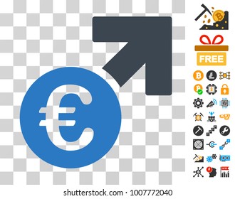 Euro Growth pictograph with bonus bitcoin mining and blockchain pictograms. Vector illustration style is flat iconic symbols. Designed for cryptocurrency websites.