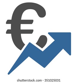 Euro Growth vector icon. Style is bicolor flat symbol, cobalt and gray colors, rounded angles, white background.