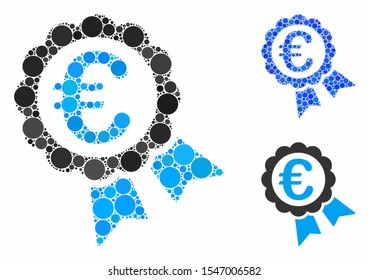 Euro guarantee seal mosaic of round dots in various sizes and color tones, based on Euro guarantee seal icon. Vector dots are grouped into blue composition.