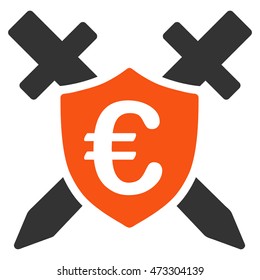 Euro Guard Shield icon. Vector style is bicolor flat iconic symbol with rounded angles, orange and gray colors, white background.