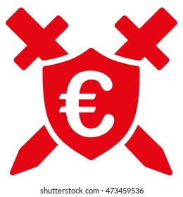 Euro Guard Shield icon. Vector style is flat iconic symbol with rounded angles, red color, white background.