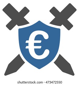 Euro Guard Shield icon. Vector style is bicolor flat iconic symbol with rounded angles, cobalt and gray colors, white background.