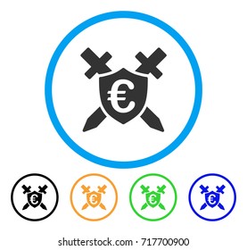 Euro Guard Shield icon. Vector illustration style is a flat iconic euro guard shield grey rounded symbol inside light blue circle with black, green, blue, yellow color variants.