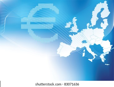 Euro in halftone europa, europe map in  background