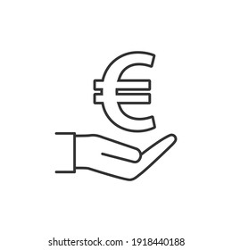 Euro in hand line icon isolated on white background. Vector illustration