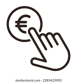 Euro with Hand. Pay Per Click Icon Concept, Pay Symbol isolated on withe background