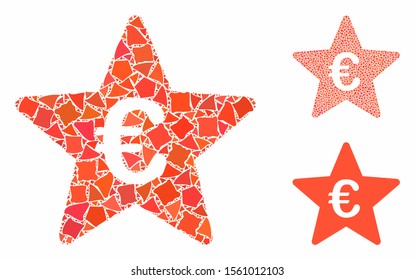 Euro hit parade star composition of trembly pieces in various sizes and color tinges, based on Euro hit parade star icon. Vector irregular pieces are organized into collage.
