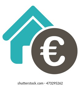 Euro Home Rent icon. Vector style is bicolor flat iconic symbol, grey and cyan colors, white background.