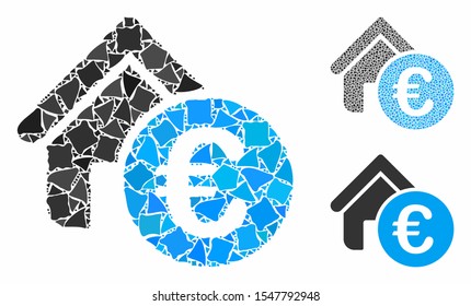 Euro home rent mosaic of ragged elements in different sizes and color hues, based on Euro home rent icon. Vector ragged elements are combined into collage.