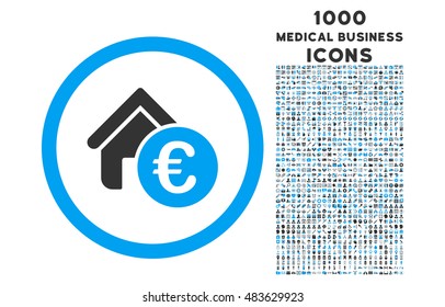 Euro Home Rent rounded vector bicolor icon with 1000 medical business icons. Set style is flat pictograms, blue and gray colors, white background.