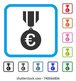 Euro Honor Medal icon. Flat gray iconic symbol in a light blue rounded rectangle. Black, gray, green, blue, red, orange color additional versions of Euro Honor Medal vector.