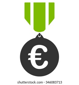 Euro Honor Medal vector icon. Style is bicolor flat symbol, eco green and gray colors, rounded angles, white background.