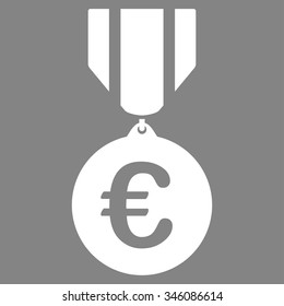 Euro Honor Medal vector icon. Style is flat symbol, white color, rounded angles, gray background.