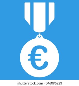 Euro Honor Medal vector icon. Style is flat symbol, white color, rounded angles, blue background.