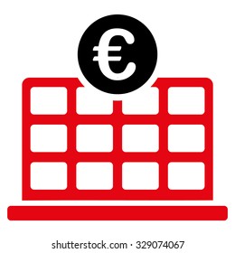 Euro Hotel vector icon. Style is bicolor flat symbol, intensive red and black colors, rounded angles, white background.