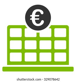 Euro Hotel vector icon. Style is bicolor flat symbol, eco green and gray colors, rounded angles, white background.