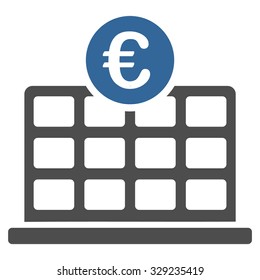 Euro Hotel vector icon. Style is bicolor flat symbol, cobalt and gray colors, rounded angles, white background.