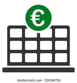 Euro Hotel vector icon. Style is bicolor flat symbol, green and gray colors, rounded angles, white background.