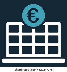 Euro Hotel vector icon. Style is bicolor flat symbol, blue and white colors, rounded angles, dark blue background.