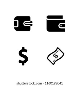 euro icon. 4 euro set with wallet, banknote and dollar symbol vector icons for web and mobile app
