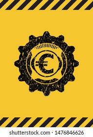 euro icon black grunge emblem, yellow warning sign. Vector Illustration. Detailed.
