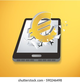 Euro icon Breaking through screen smartphone vector  
