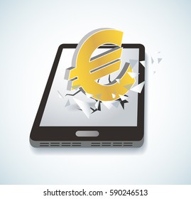 Euro icon Breaking through screen smartphone vector  
