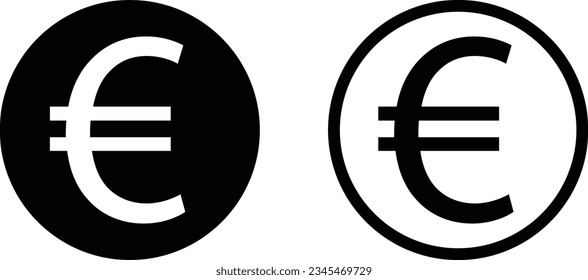 Euro icon circle set in two styles . Euro currency icon vector