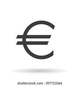 Euro icon the exact  sizes with shadow on a white background, stylish vector illustration
