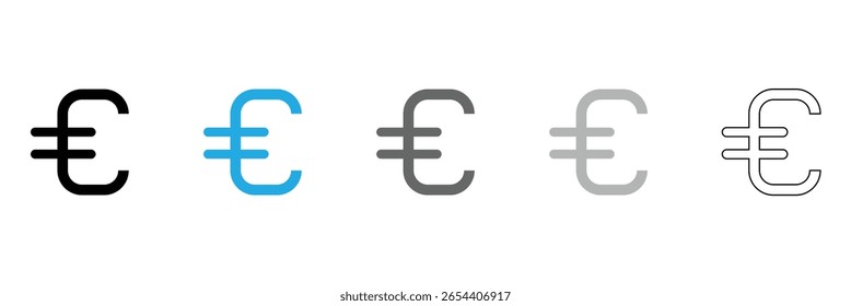 Conjunto de marcas de iconos editables planos de iconos de euro. Ilustración vectorial. EPS 10. 