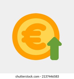 Icono de Euro Up en estilo plano sobre moneda, uso para presentación de aplicaciones móviles en sitios web