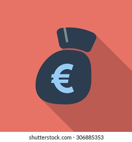 Euro icon. Flat vector related icon with long shadow for web and mobile applications. It can be used as - logo, pictogram, icon, infographic element. Vector Illustration.