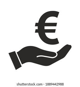 Euro icon. Hand holding euro. Currency of the European Union. Vector icon isolated on white background.