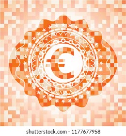 euro icon inside abstract orange mosaic emblem
