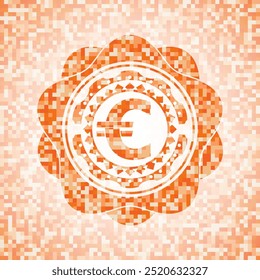 euro icon inside abstract orange mosaic emblem. 