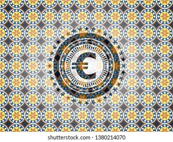 euro icon inside arabesque badge background. arabic decoration.