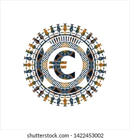 euro icon inside arabesque badge. arabic decoration.
