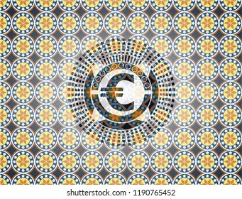 euro icon inside arabesque emblem. arabic decoration.