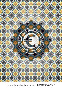 euro icon inside arabesque emblem background. arabic decoration.