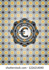 euro icon inside arabesque style badge. arabic decoration.