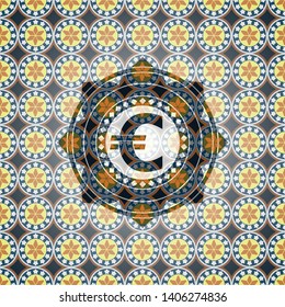 euro icon inside arabesque style emblem. arabic decoration.