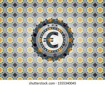 euro icon inside arabesque style badge. arabic decoration.
