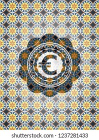 euro icon inside arabic emblem background. Arabesque decoration.