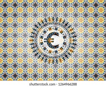 euro icon inside arabic emblem. Arabesque decoration.